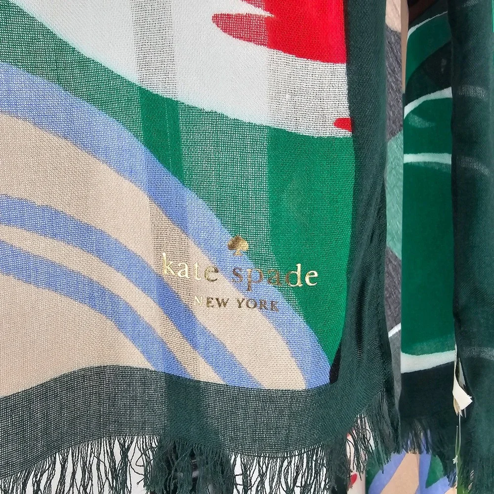 Kate Spade Scarf OS Green Woodland Fox Owl Mushroom Whimsical Cottagecore NWT